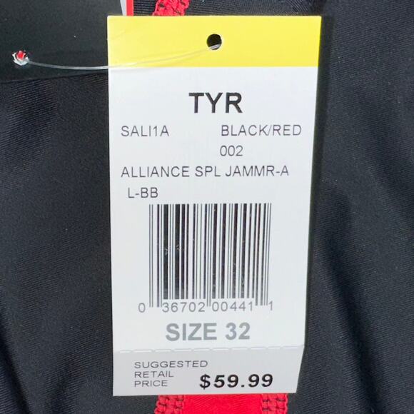 NWT TYR Men’s Alliance Splice Jammer Black Red Swimsuit Size 32 - Picture 6 of 13
